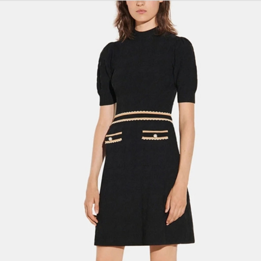 Sandro Black Knit Dress 2 /Medium / US 6 - Picture 2 of 14